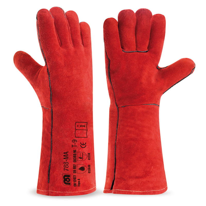 GUANTE SOLDADOR 788MAR PIEL SERRAJE VACUNO ROJO