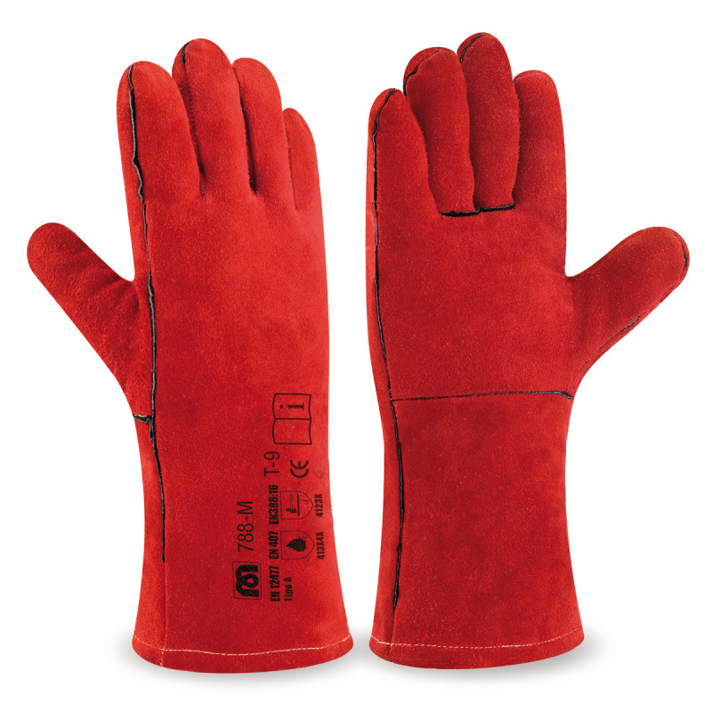 GUANTE SOLDADOR 788MR PIEL SERRAJE VACUNO ROJO