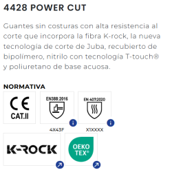 GUANTE ANTICORTE 4428 "F" POWER CUT 4X43F JUBA
